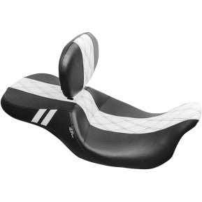LE PERA - OUTCAST GT SEAT W/ BACKREST - BLACK W/ WHITE DOUBLE DIAMOND 2-UP SEAT - '08-'21 TOURING