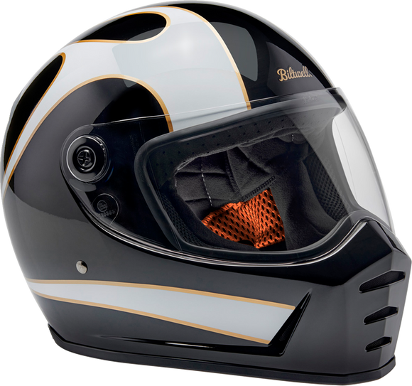 BILTWELL Lane Splitter Helmet - Gloss Black/White Flames - 2XL 1004-570-506