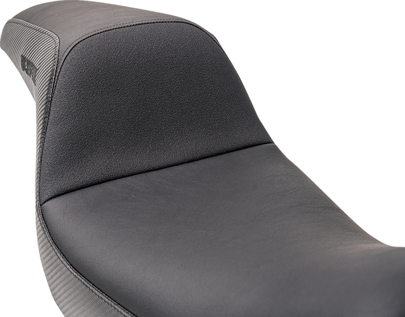 SLYFOX Drifter Seat - Black Logo - Black Vinyl w/ Slipstop - Carbon Fiber - Dyna '96-'03 4683A-slyfox