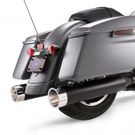 S&S Cycle - Mk45 Slip-On Mufflers Ceramic Black with Chrome Tracer End Caps - 4.5" for 2017-'19 M8 Touring Models