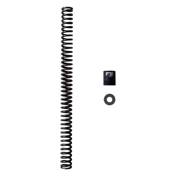 FOX 49mm Fork Spring Kit for Harley FLT — black coil spring and chrome damper rod with FOX logo