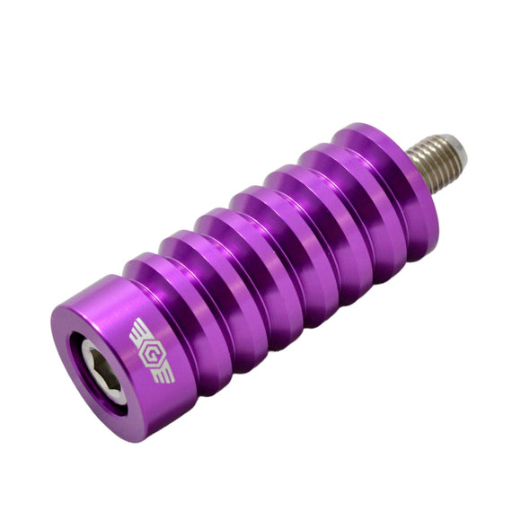 Purple anodized billet aluminum motorcycle shifter peg with ribbed grip and threaded stud