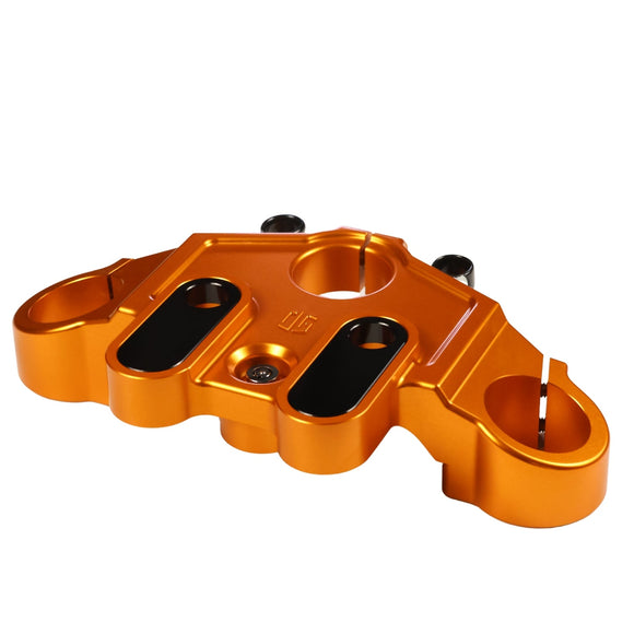 Orange anodized top triple tree clamp for 2014–2023 touring motorcycles