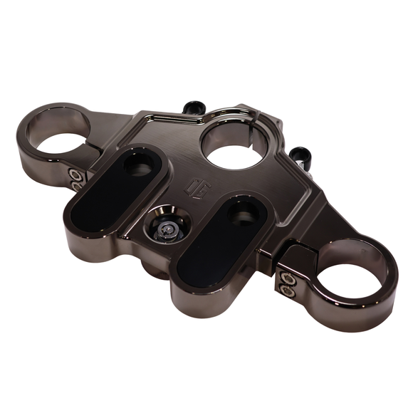 2014-up Touring motorcycle top triple tree clamp in black chrome finish