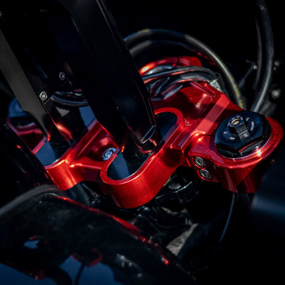Red anodized top triple tree for 2014-up Touring motorcycles