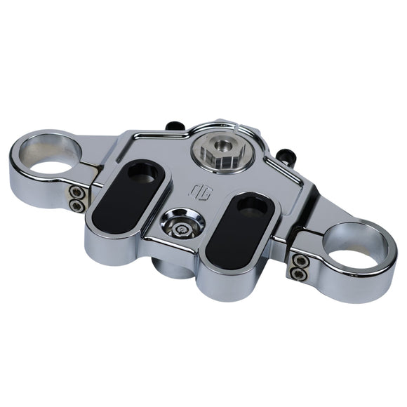 Chrome upper triple tree clamp for touring motorcycles