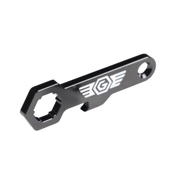 OG Billet Bottle Opener Keychain, black anodized 6061-T6 aluminum with OG Moto logo and seat screw socket