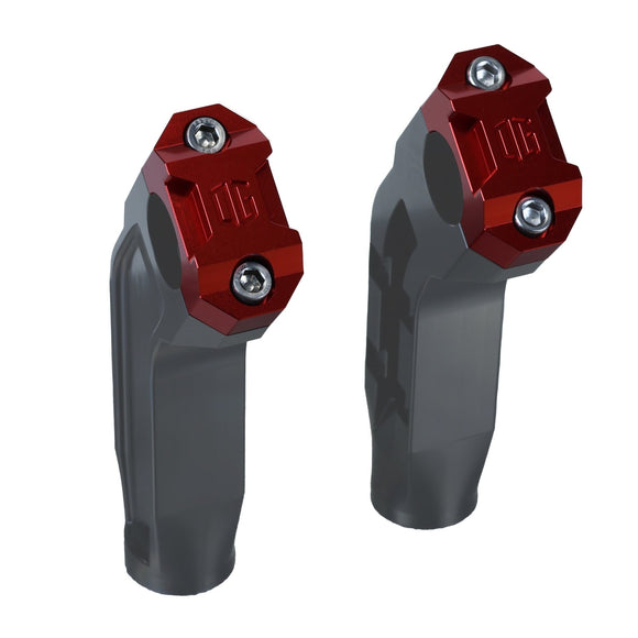 Pair of OG Dual Riser red anodized handlebar top clamps