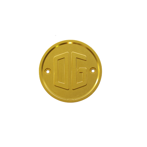 Gold OG gauge block-off plate with embossed OG logo