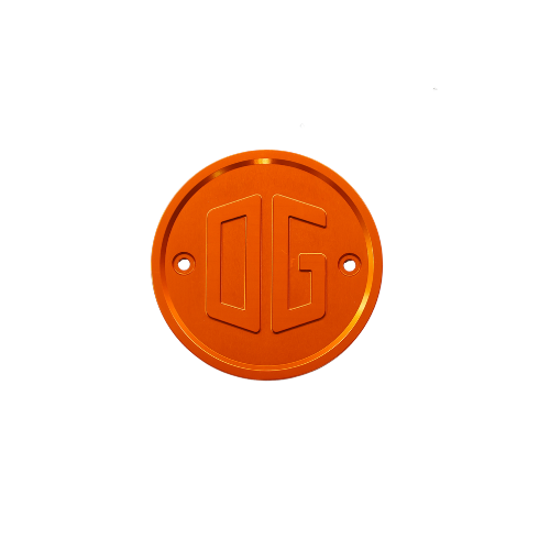 Orange OG gauge block-off plate for motorcycle gauges