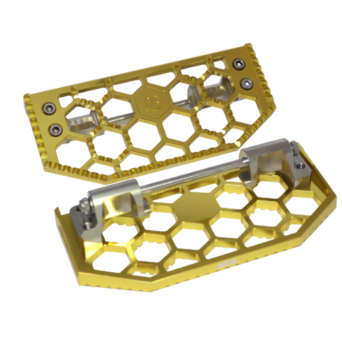 Gold OG Honeycomb V3 floorboards for Indian Bagger motorcycle