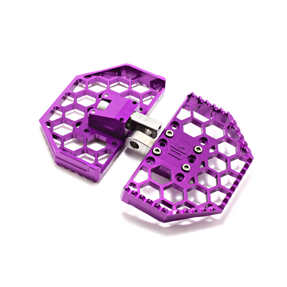 Purple V3 Mini motorcycle floorboards with honeycomb design for Harley‑Davidson
