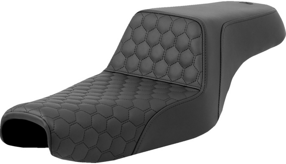 SADDLEMEN STEP-UP SEAT - HONEYCOMB - BLACK STITCHING - 3.3 GAL TANK - SPORTSTER '04-'21