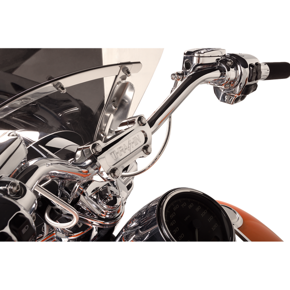 Thrashin Supply Co. pullback handlebar risers for Harley-Davidson Softail Touring Dyna Sportster – multiple heights and finishes