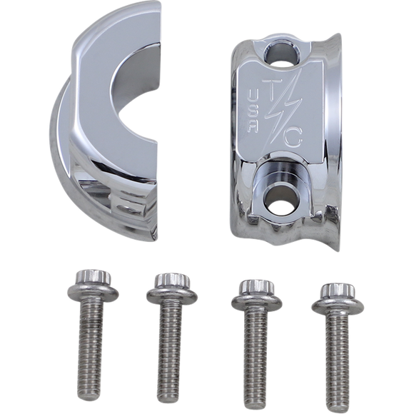 Thrashin Supply chrome perch clamps TSC-2703-3 for Harley Softail Dyna Touring FXR clutch and brake