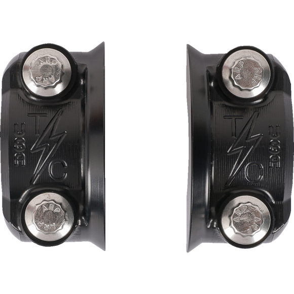Thrashin Supply Co. Speedway Perch Clamp in black, CNC-machined 6061-T6 aluminum with ball-end detail for 1-inch Harley-Davidson bars