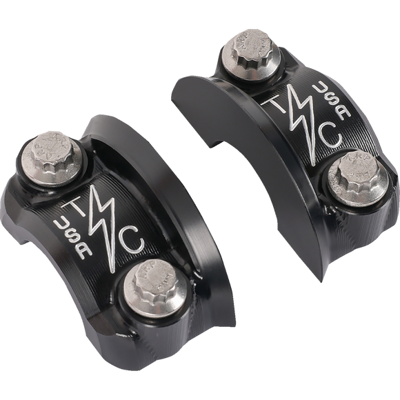 Thrashin Supply Co. Speedway Perch Clamp Twice Cut finish CNC 6061 aluminum ARP hardware for Harley-Davidson 1-inch bars