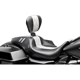 LE PERA - OUTCAST GT SEAT WITH BACKREST - BLACK W/ WHITE DIAMOND FILL LENGTH SEAT - '08-'21 TOURING