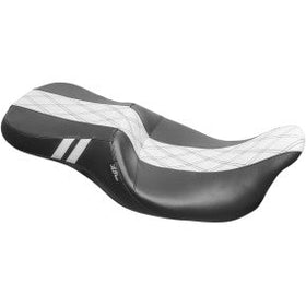 LE PERA - OUTCAST 2UP SEAT W/ BACKREST CAPABILITY - BLACK W/ WHITE DOUBLE DIAMOND INLAY - '08-'21 TOURING