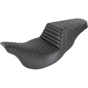 SADDLEMEN | STEP UP SEAT - BLACK - FRONT TUCK & ROLL, REAL LATTICE STITCH - '08-'23 TOURING