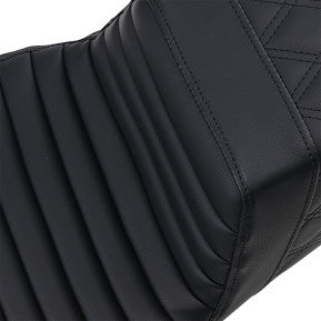 SADDLEMEN | STEP UP SEAT - BLACK - FRONT TUCK & ROLL, REAL LATTICE STITCH - '08-'23 TOURING - 0