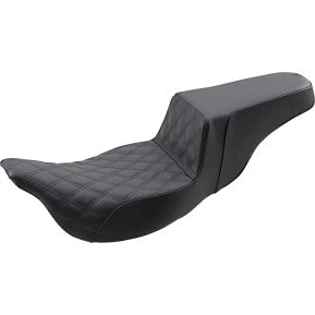 SADDLEMEN - EXTENDED REACH STEP UP SEAT - BLACK - FRONT LATTICE STITCH - '08-'23 TOURING