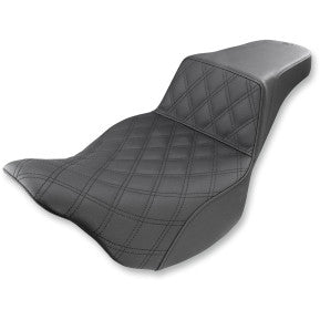 SADDLEMEN - EXTENDED REACH STEP UP SEAT - BLACK - FRONT LATTICE STITCH - '08-'23 TOURING
