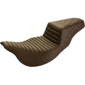 SADDLEMEN - EXTENDED REACH STEP UP SEAT - BROWN - FRONT TUCK & ROLL, REAR LATTICE STITCH - '08-'23 TOURING