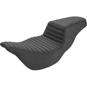 SADDLEMEN - EXTENDED REACH STEP UP SEAT - BLACK - FRONT TUCK & ROLL, REAR LATTICE STITCH - '08-'23 TOURING