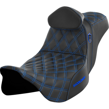 Saddlemen Pro Series Sdc Performance Seat w/ Backrest Blue Stitch FLH/FLT '08-'23