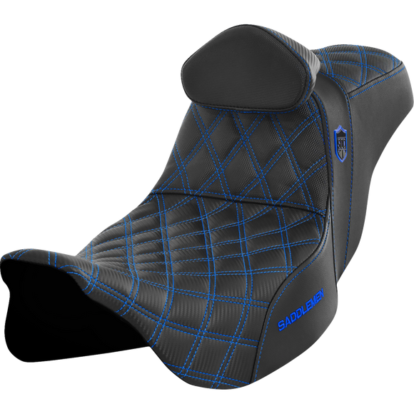 Saddlemen Pro Series Sdc Performance Seat w/ Backrest Blue Stitch FLH/FLT '08-'23