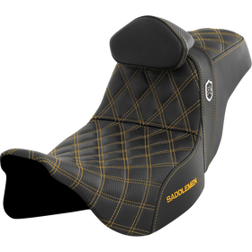 Saddlemen Pro Series Sdc Performance Seat w/ Backrest Gold Stitch FLH/FLT '08-'25