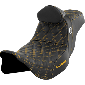 Saddlemen Pro Series Sdc Performance Seat w/ Backrest Gold Stitch FLH/FLT '08-'25