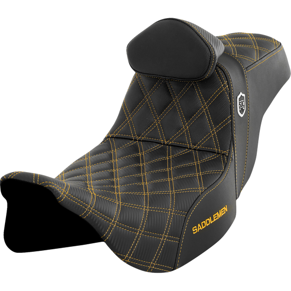 Saddlemen Pro Series Sdc Performance Seat w/ Backrest Gold Stitch FLH/FLT '08-'25