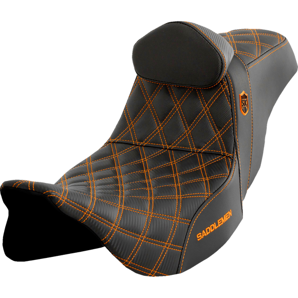 Saddlemen Pro Series Sdc Performance Seat w/ Backrest Orange Stitch FLH/FLT '08-'25