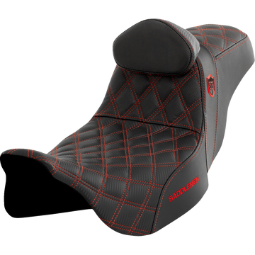 Saddlemen Pro Series Sdc Performance Seat w/ Backrest Red Stitch FLH/FLT '08-'23