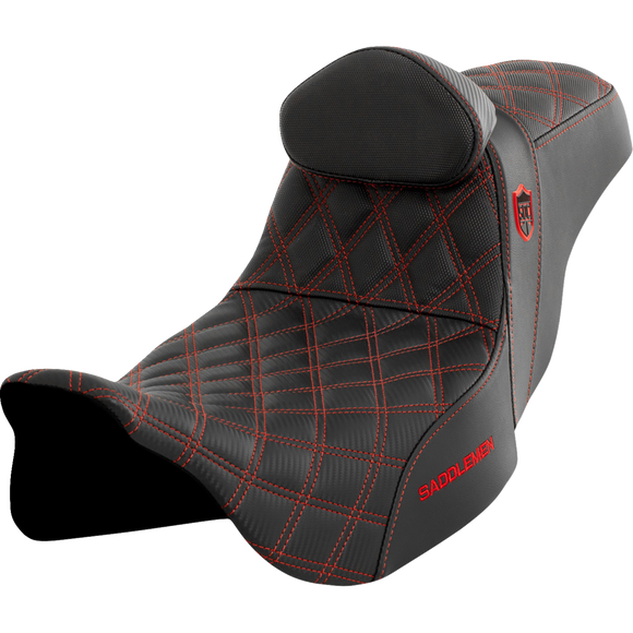 Saddlemen Pro Series Sdc Performance Seat w/ Backrest Red Stitch FLH/FLT '08-'23