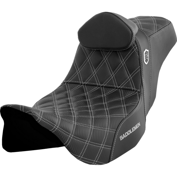 Saddlemen Pro Series Sdc Performance Seat w/ Backrest Silver Stitch FLH/FLT '08-'23