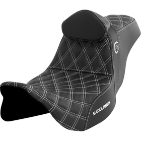 Saddlemen Pro Series Sdc Performance Seat w/ Backrest White Stitch FLH/FLT '08-'23