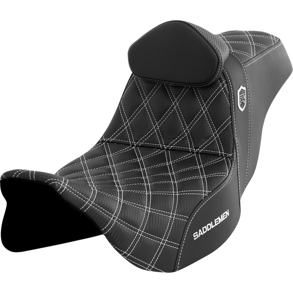Saddlemen Pro Series Sdc Performance Seat w/ Backrest White Stitch FLH/FLT '08-'23