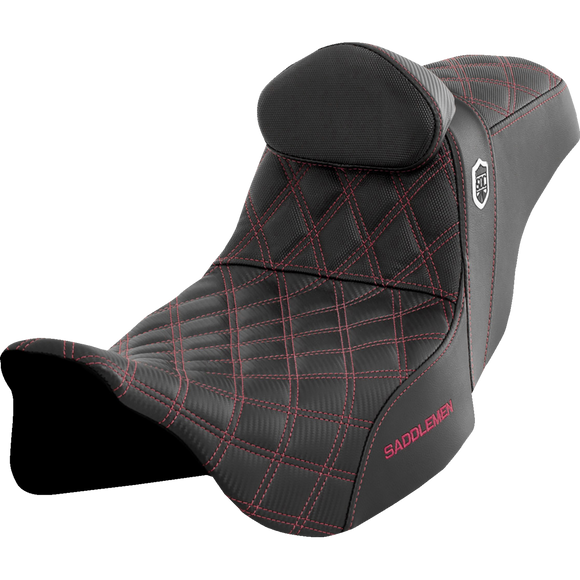 Saddlemen Pro Series Sdc Performance Seat w/ Backrest Wine Berry Stitch FLH/FLT '08-'23