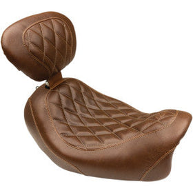 MUSTANG - TRIPPER SOLO SEAT WITH DRIVERS BACKREST - BROWN, DIAMOND STITCH - '14-17 DYNA