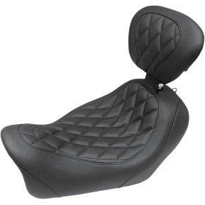 MUSTANG - TRIPPER SOLO SEAT WITH DRIVERS BACKREST - BLACK, DIAMOND STITCH - '14-17 FXDF