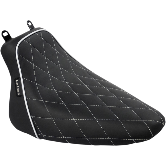 Le Pera Bare Bones Solo Seat Diamond Stitch w/ White Stitching/Piping Black Softail FL '08-'17