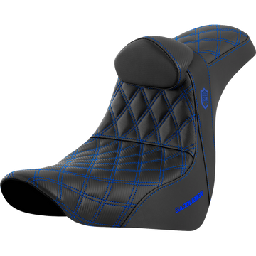Saddlemen Pro Series Sdc Performance Seat w/ Backrest Blue Stitch FL/FX '18-'23