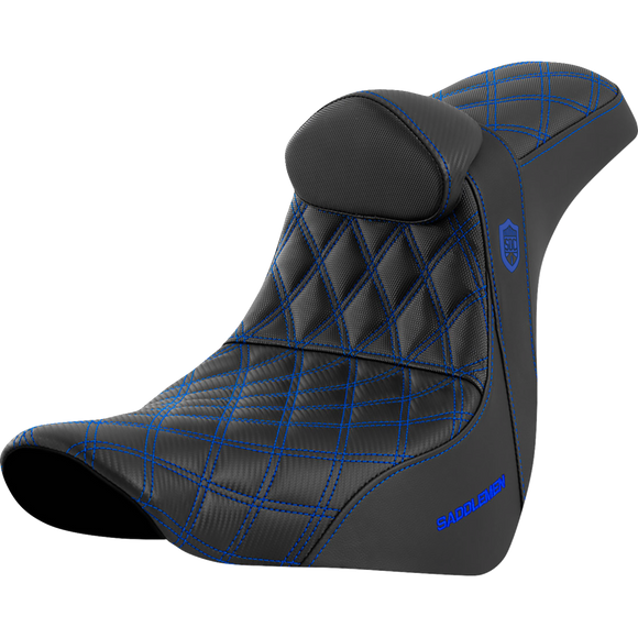 Saddlemen Pro Series Sdc Performance Seat w/ Backrest Blue Stitch FL/FX '18-'23