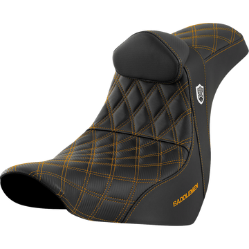 Saddlemen Pro Series Sdc Performance Seat w/ Backrest Gold Stitch FL/FX '18-'23