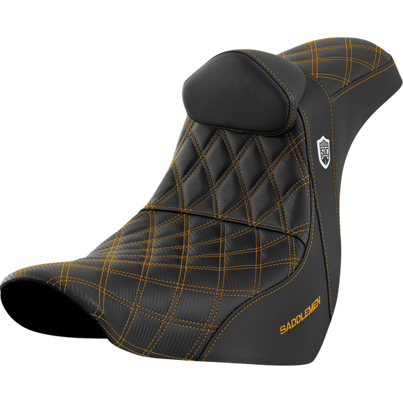 Saddlemen Pro Series Sdc Performance Seat w/ Backrest Gold Stitch FL/FX '18-'23