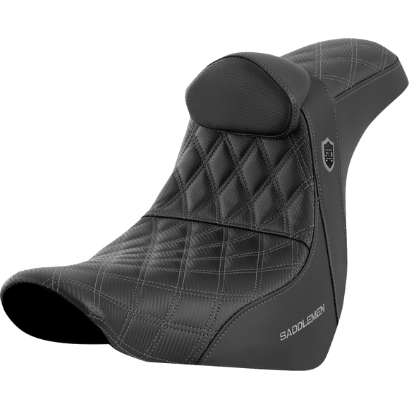 Saddlemen Pro Series Sdc Performance Seat w/ Backrest Gray Stitch FL/FX '18-'23