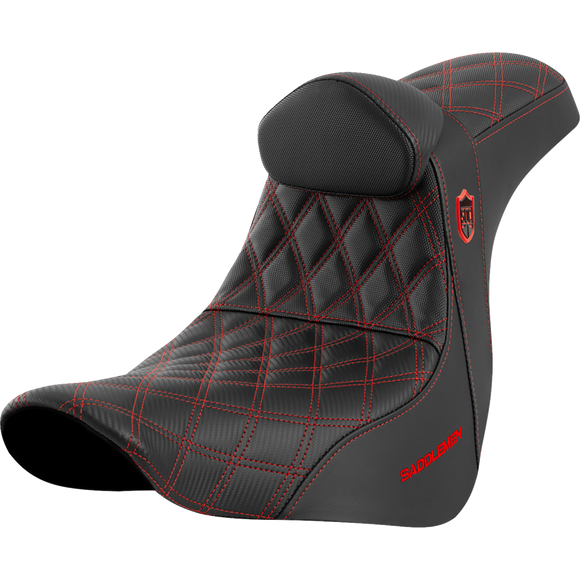 Saddlemen Pro Series Sdc Performance Seat w/ Backrest Red Stitch FL/FX '18-'23